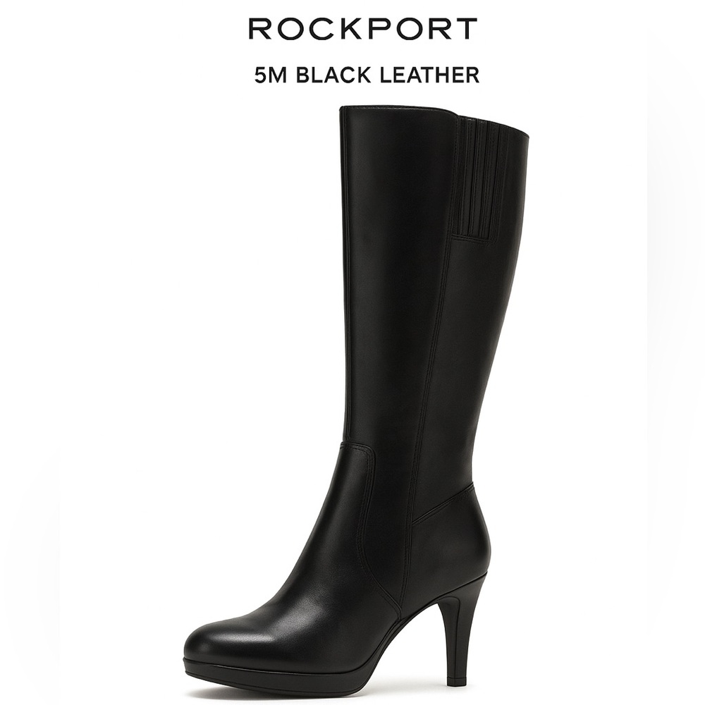 Rockport Black Leather High Heel Knee Boots Size 5M